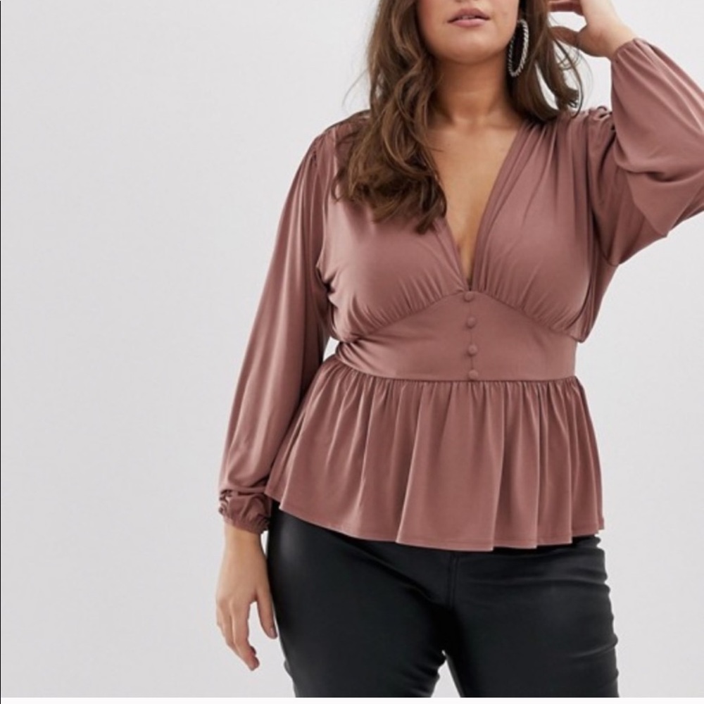 ASOS Curve Balloon Long Sleeve Top & Corset Waist